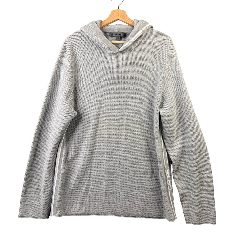 G/FORE Mens Gray Wool Waffle Knit Hoodie Side Stripe Logo GMS000001 Size L